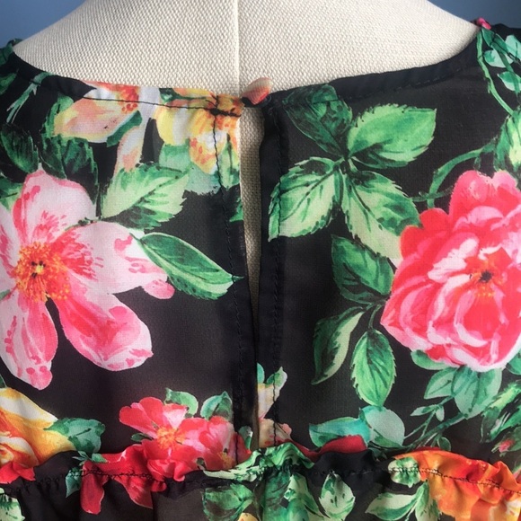 ASOS black floral 3/4 sleeves layered V neck see through top size 14 - Picture 5 of 12